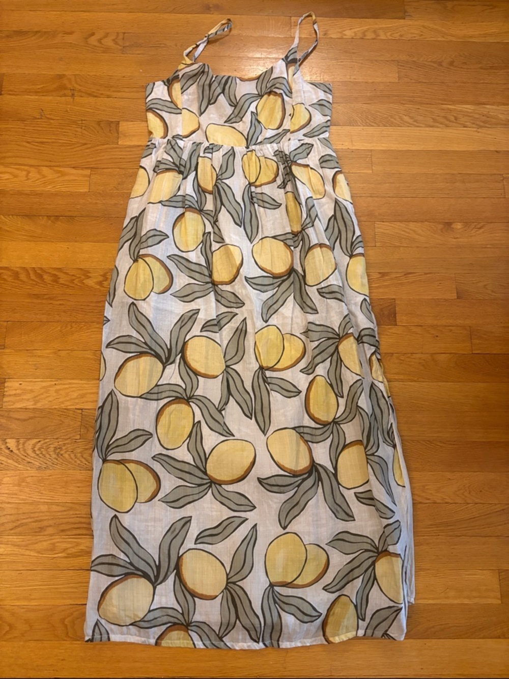 Yellow Lemon Print Linen Maxi Dress
